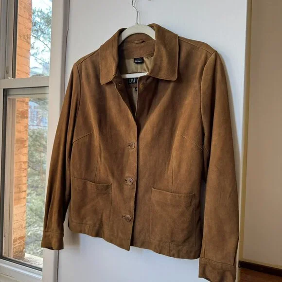 Vintage 90s Suede Leather Jacket Brown DAF David Fahner Medium - Picture 7 of 10